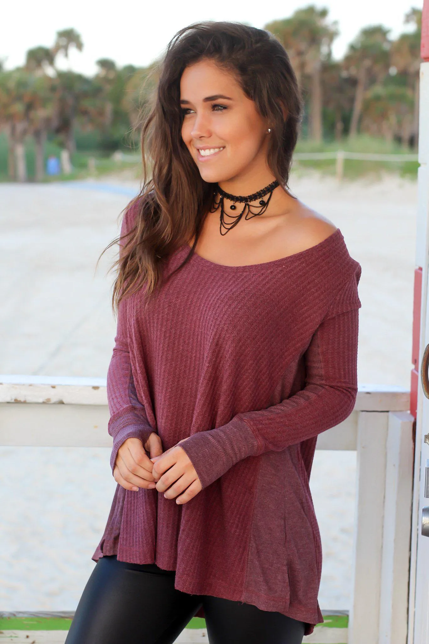 Burgundy Long Sleeve Top with Thumb Holes