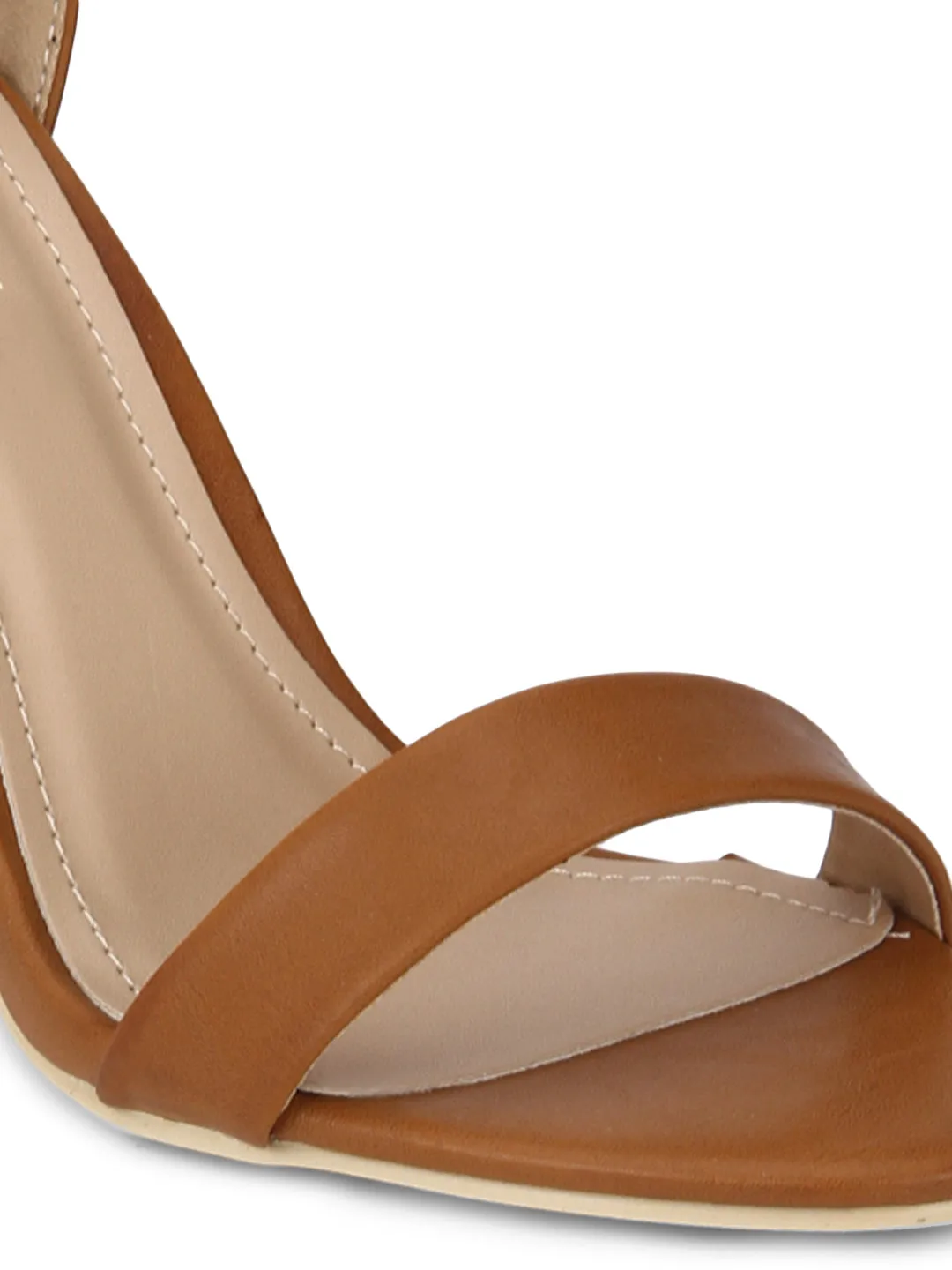 Camel PU with Ankle Strap Block Heels