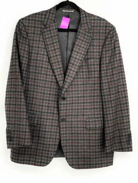 CANALI Men's Burgundy Charcoal Window Pane 46R Sport Coat