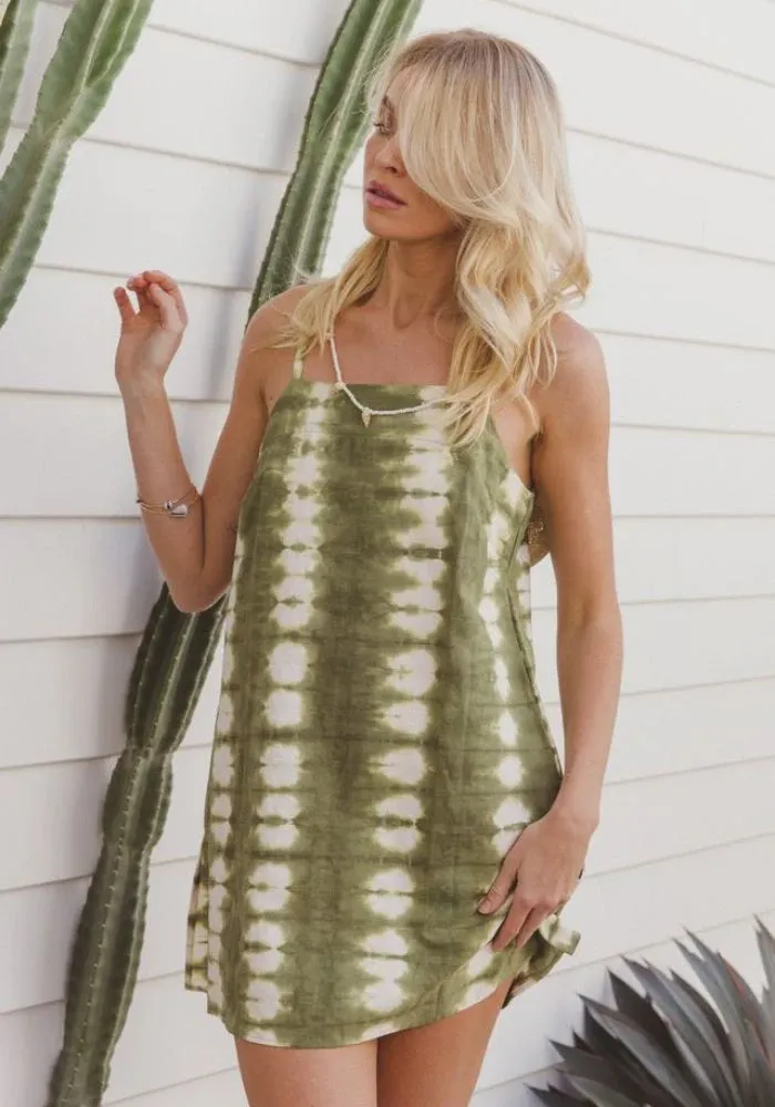 Cassidy Slip Dress - Linen Tie Dye - Cactus