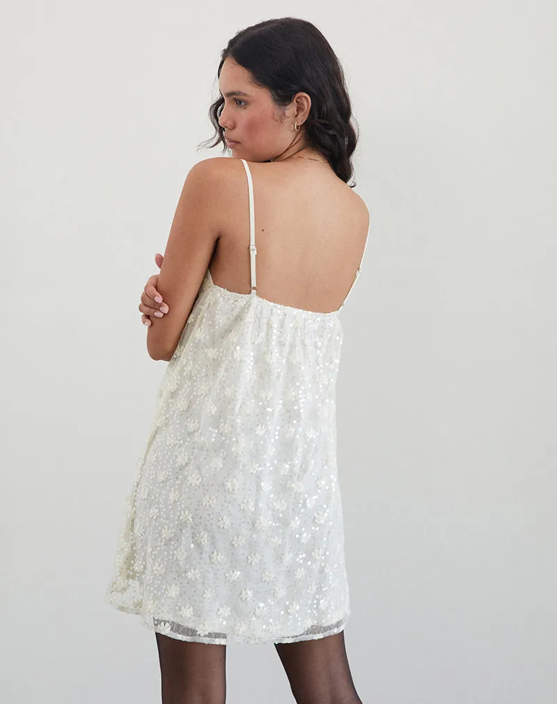 Celia Mini Slip Dress in Sequin Lace Ivory