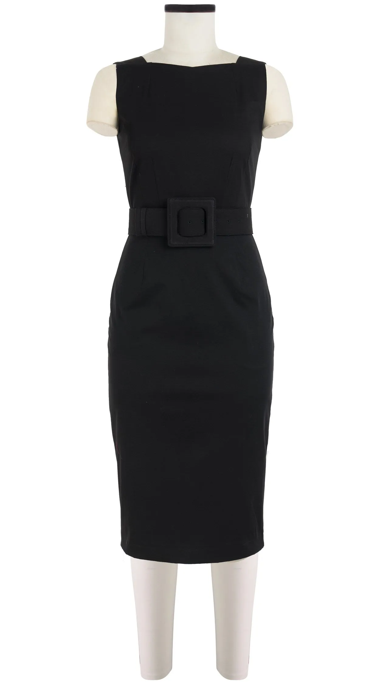 Celine Dress High Boat Neck Sleeveless Long Length Cotton Dobby Stretch_Solid_Black