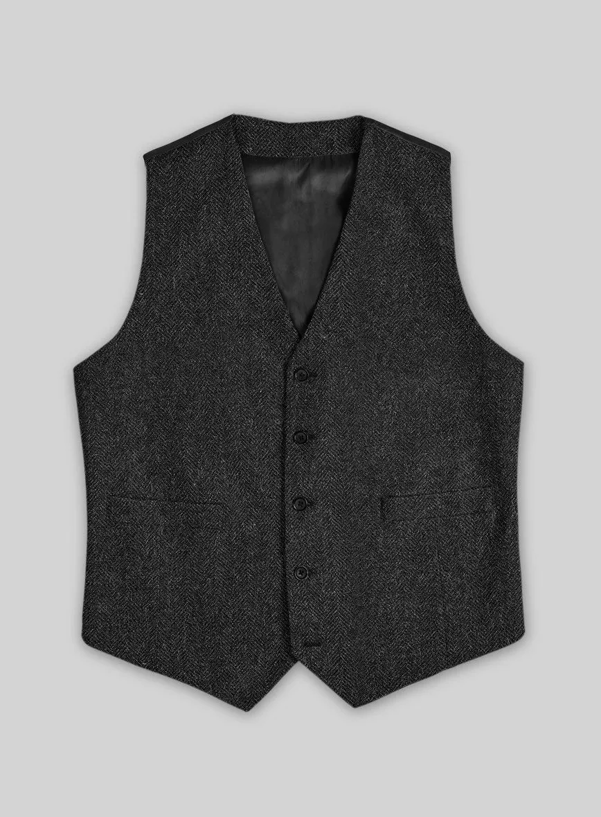 Charcoal Herringbone Tweed Waist Coat