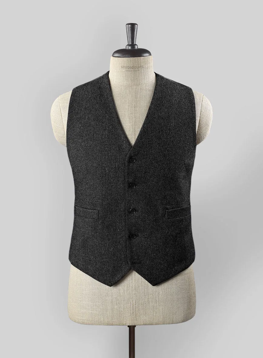 Charcoal Herringbone Tweed Waist Coat