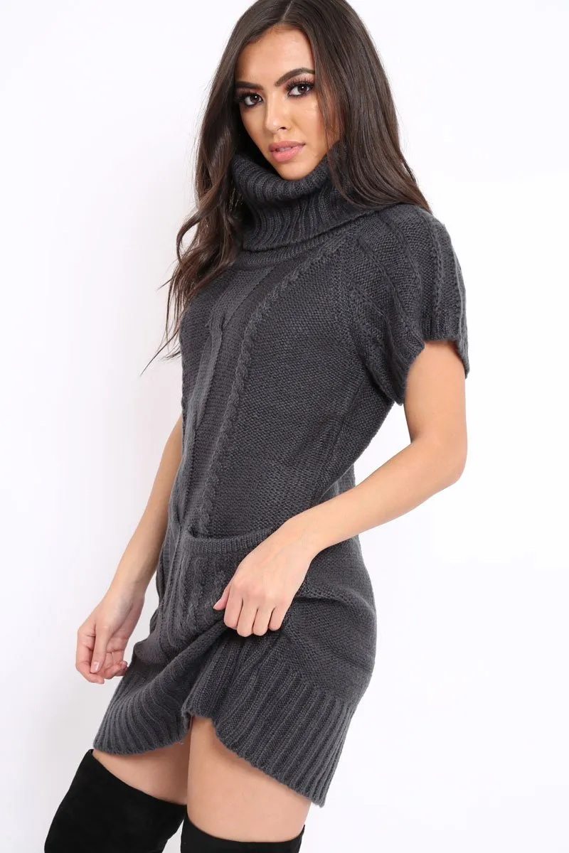 Charcoal Roll Neck Jumper Dress - Catrina