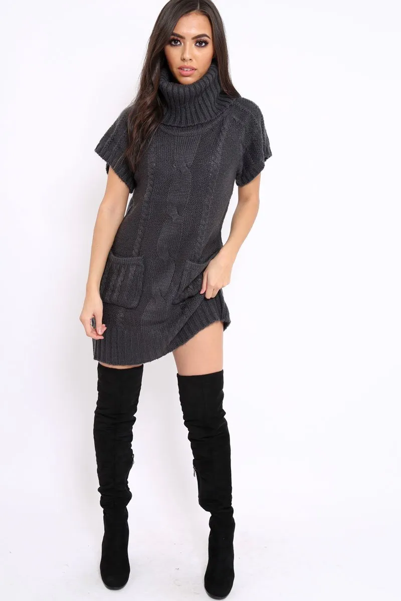 Charcoal Roll Neck Jumper Dress - Catrina