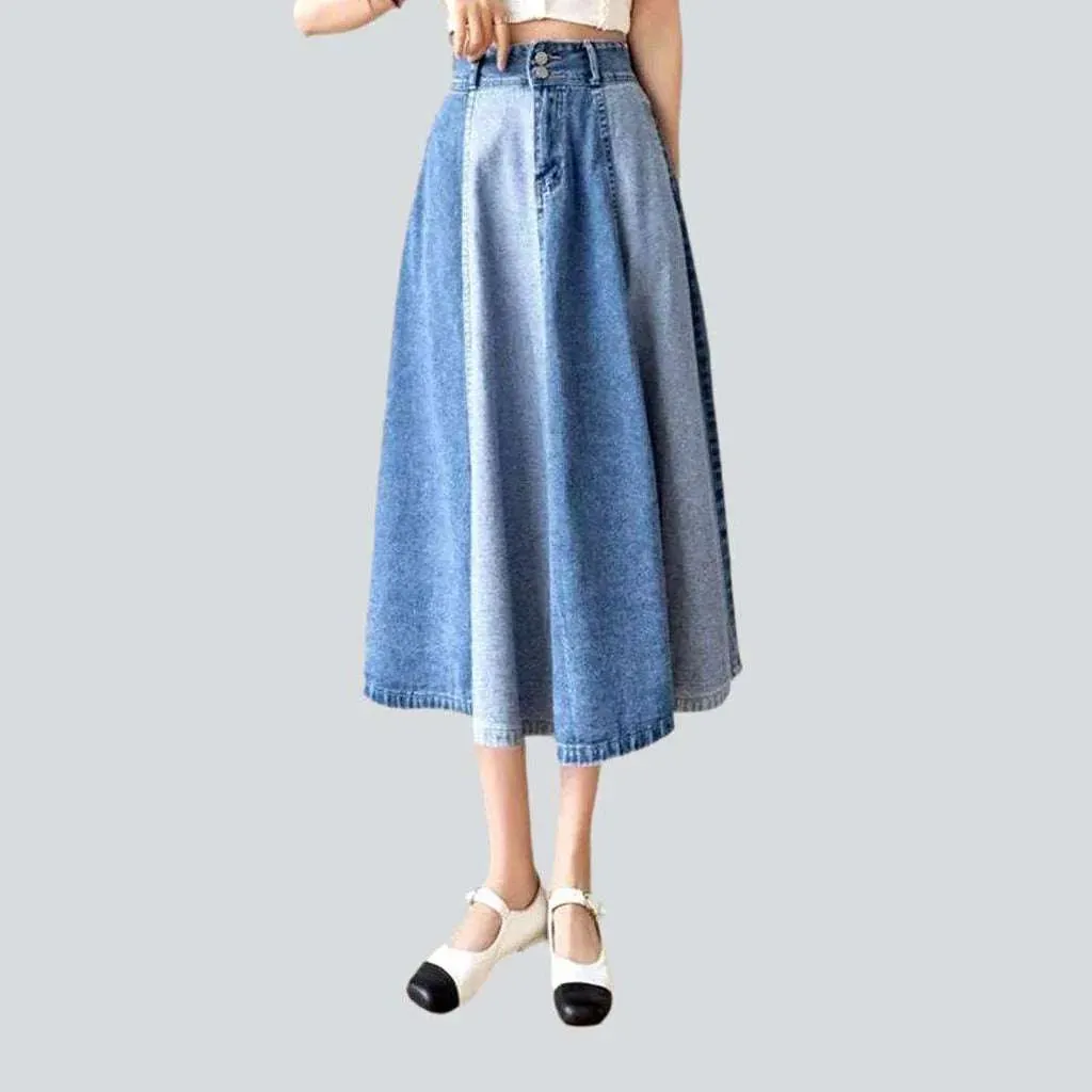 Color block flared denim skirt