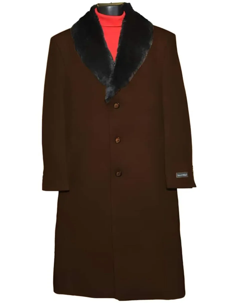 Dark Brown 3 Button Wool Ankle length Overcoat ~ Long men's Dress Topcoat - Winter coat 95% Wool Fabric