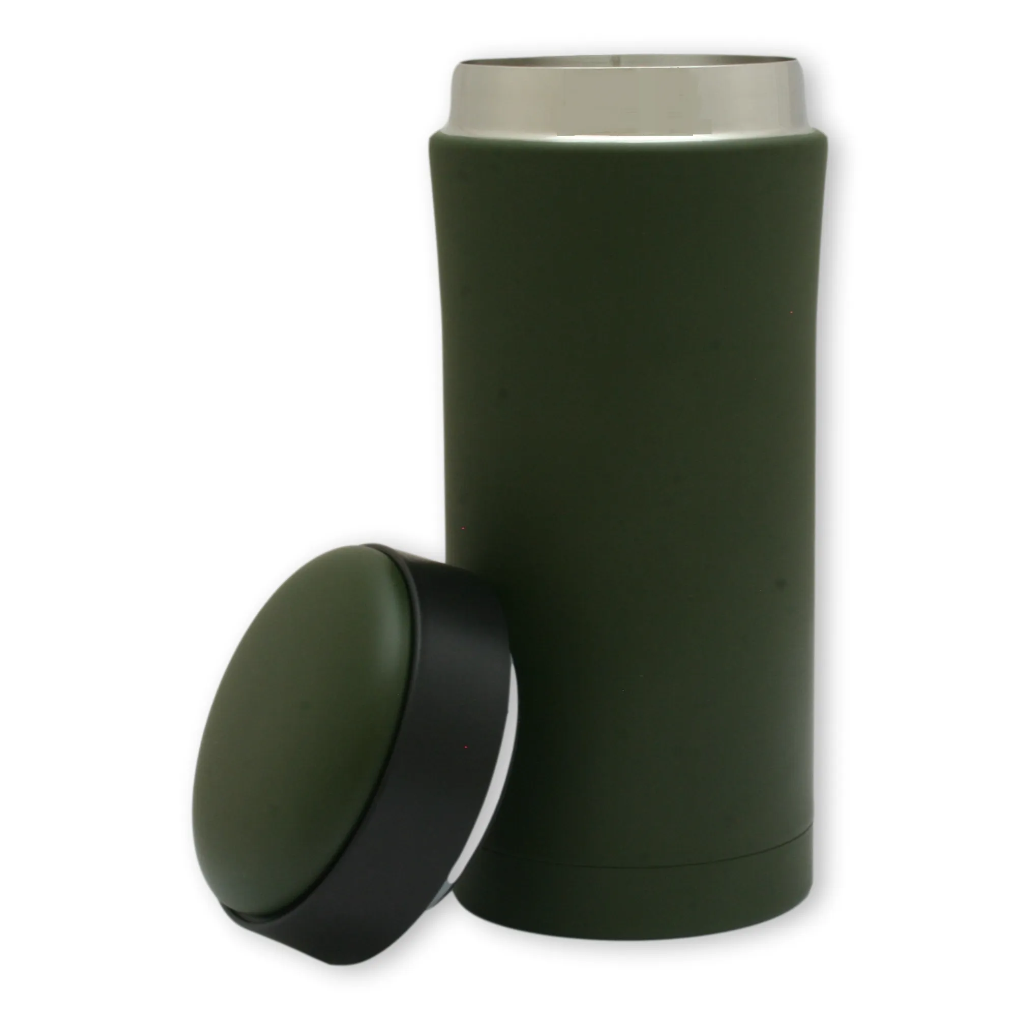 Dark Green Travel Flask With Lid Compartment