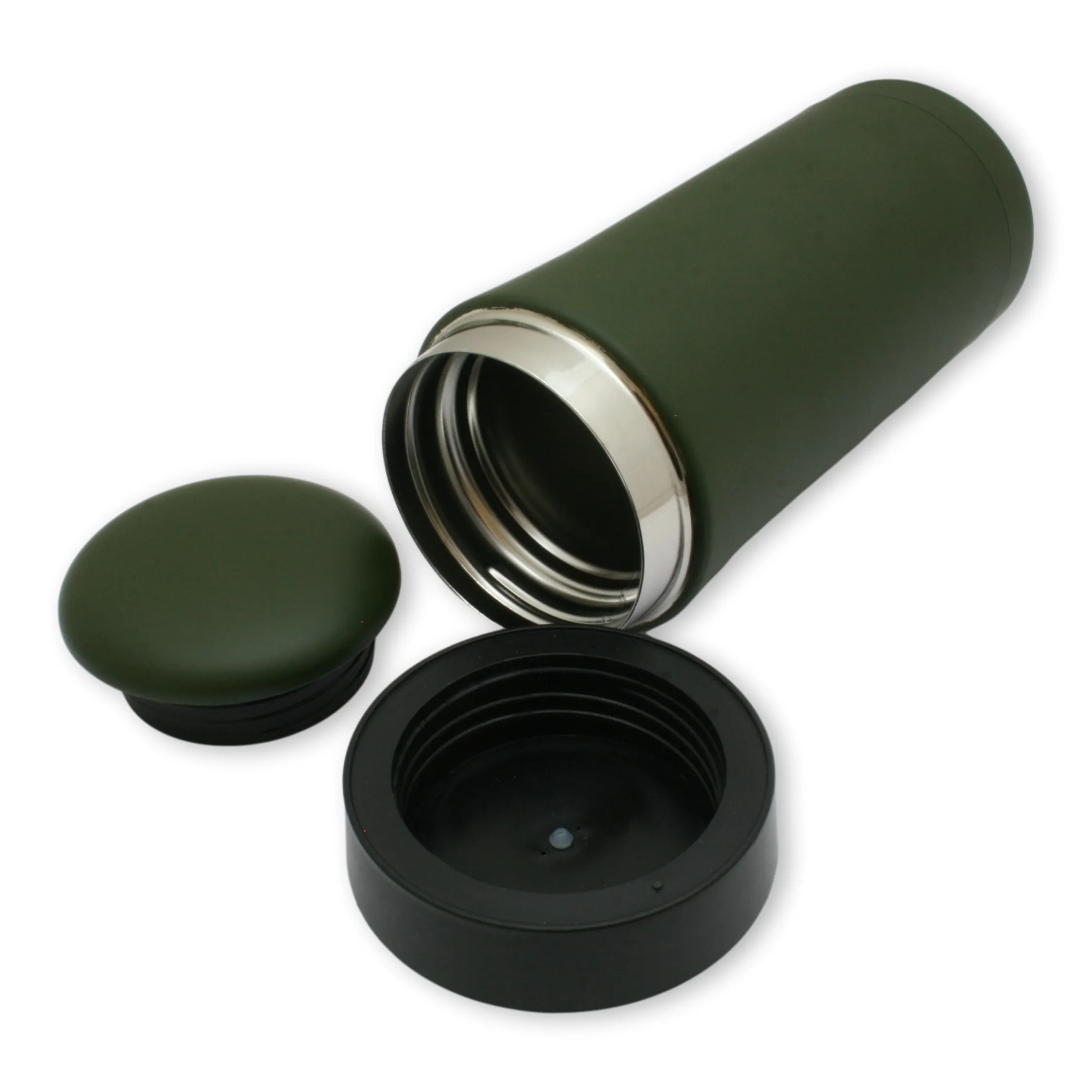 Dark Green Travel Flask With Lid Compartment