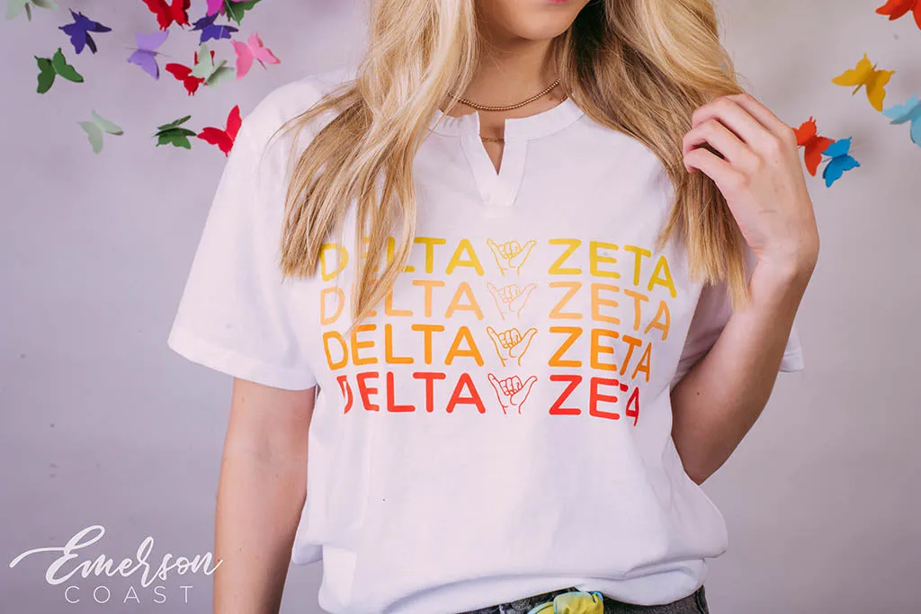 Delta Zeta Rainbow Hang Loose Notch Tee