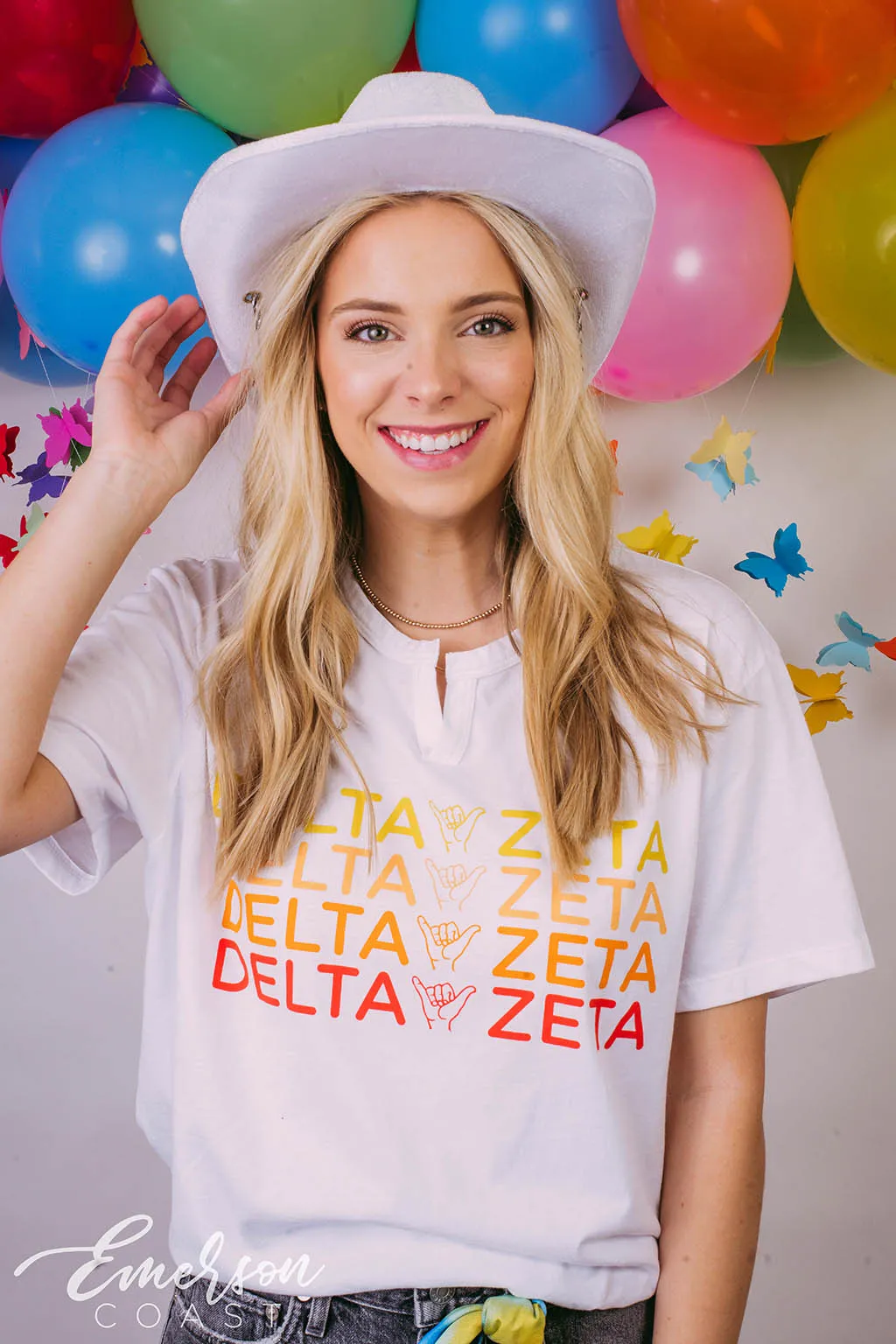 Delta Zeta Rainbow Hang Loose Notch Tee