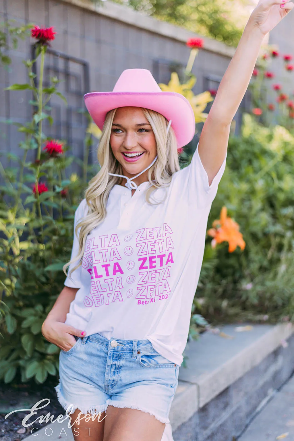 Delta Zeta Smiley Face Henley Tee