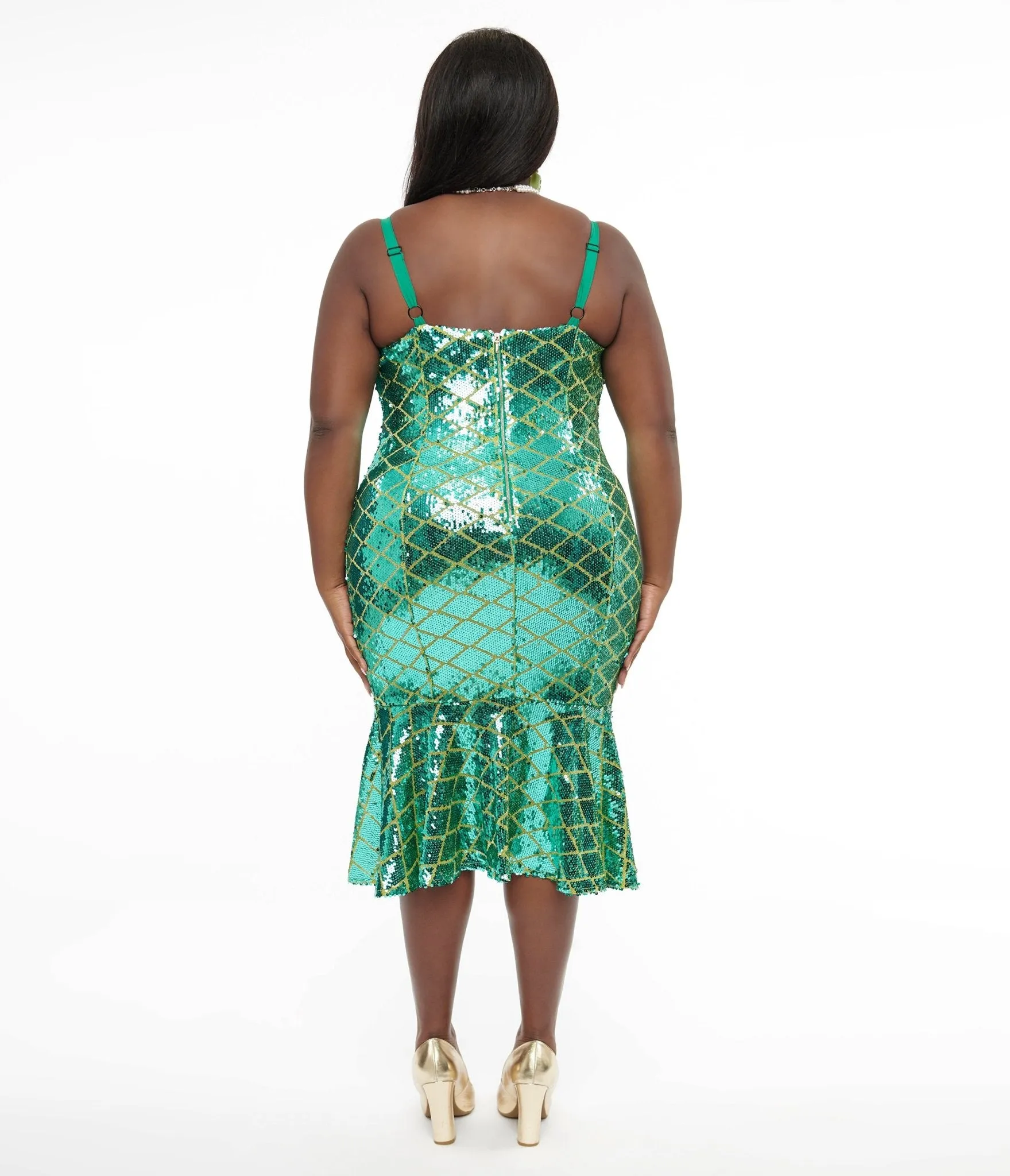 Disney Princess collection by Unique Vintage Plus Size Princess Ariel Green & Gold Sequin Wiggle Dress