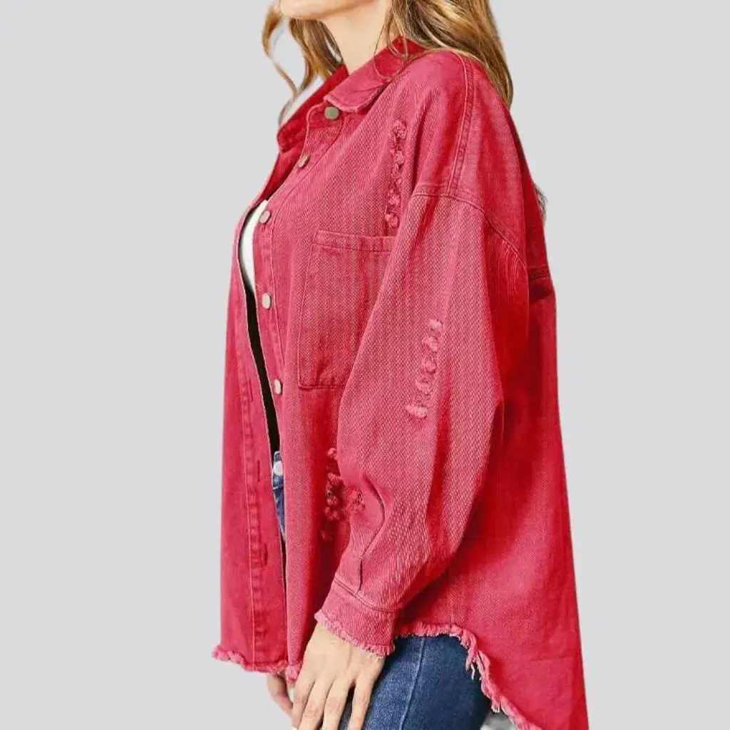 Distressed raw-hem women's denim jacket