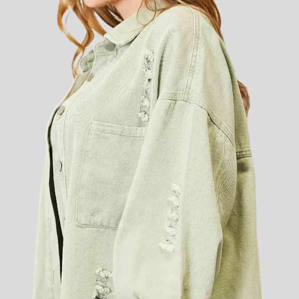 Distressed raw-hem women's denim jacket