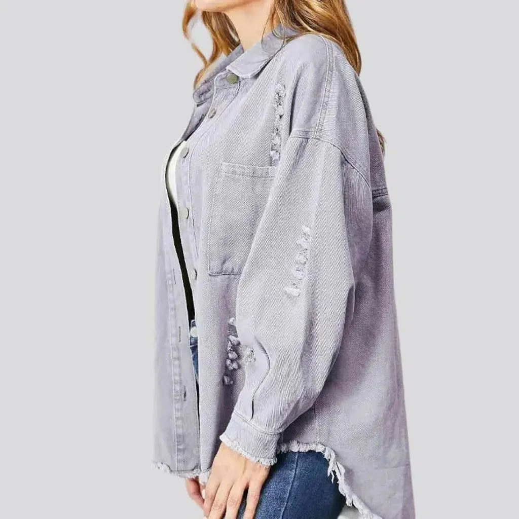 Distressed raw-hem women's denim jacket