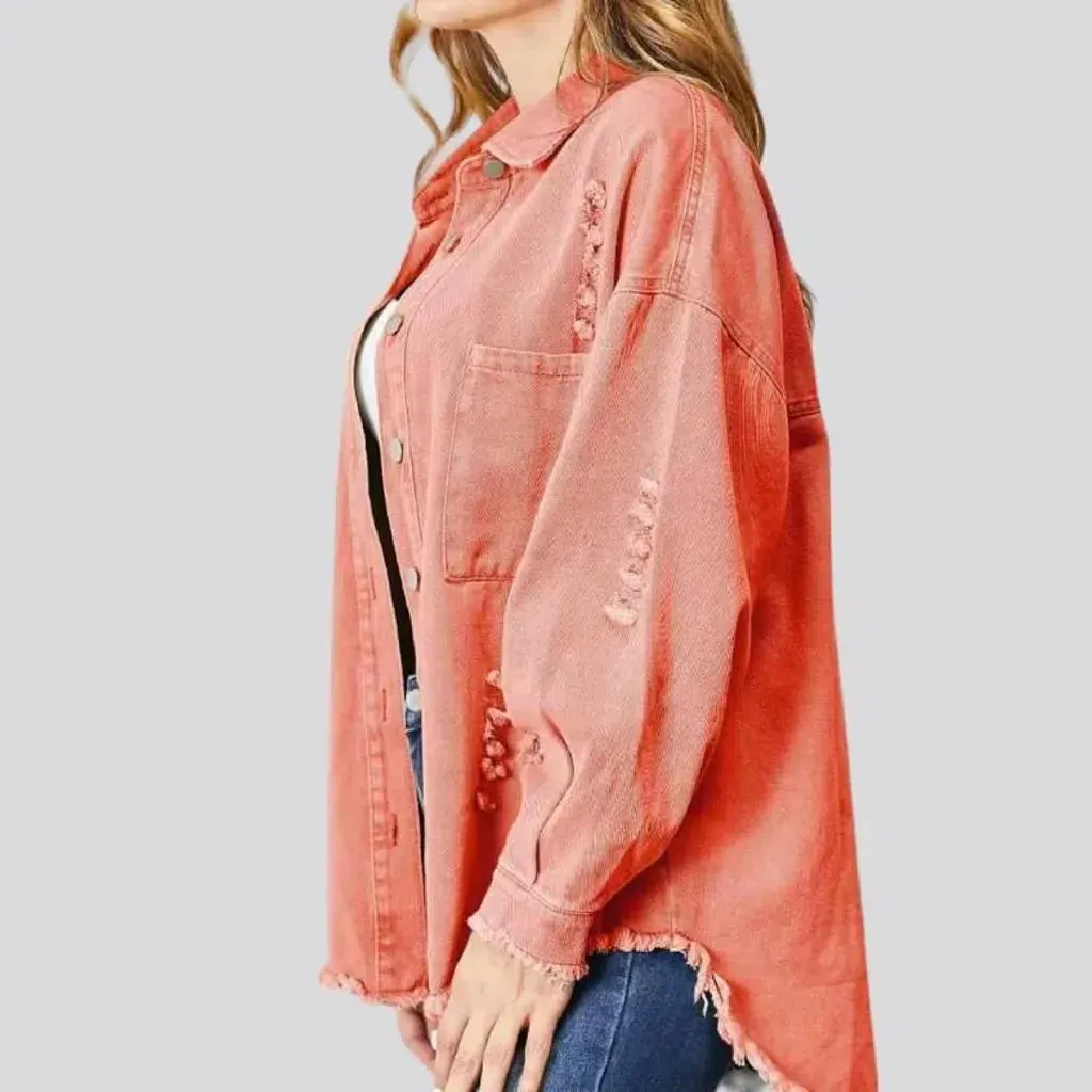 Distressed raw-hem women's denim jacket