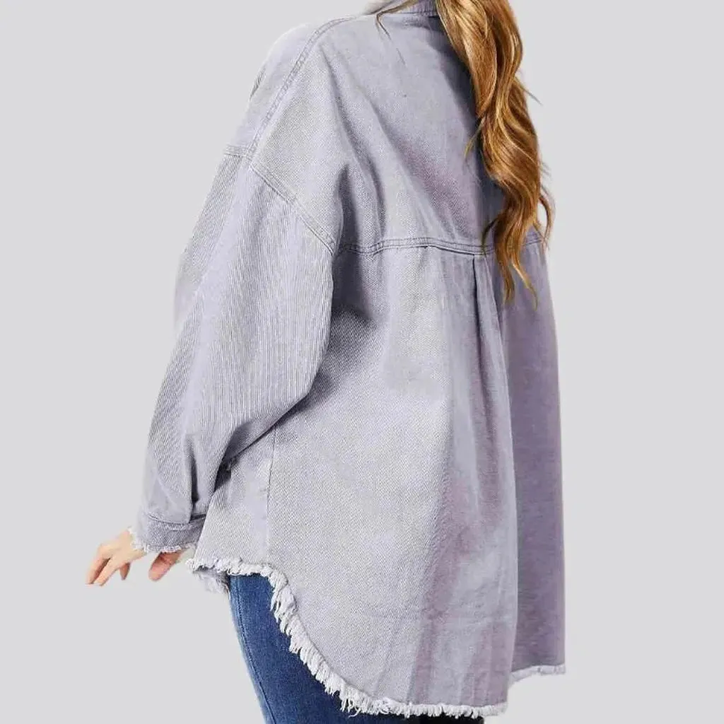 Distressed raw-hem women's denim jacket