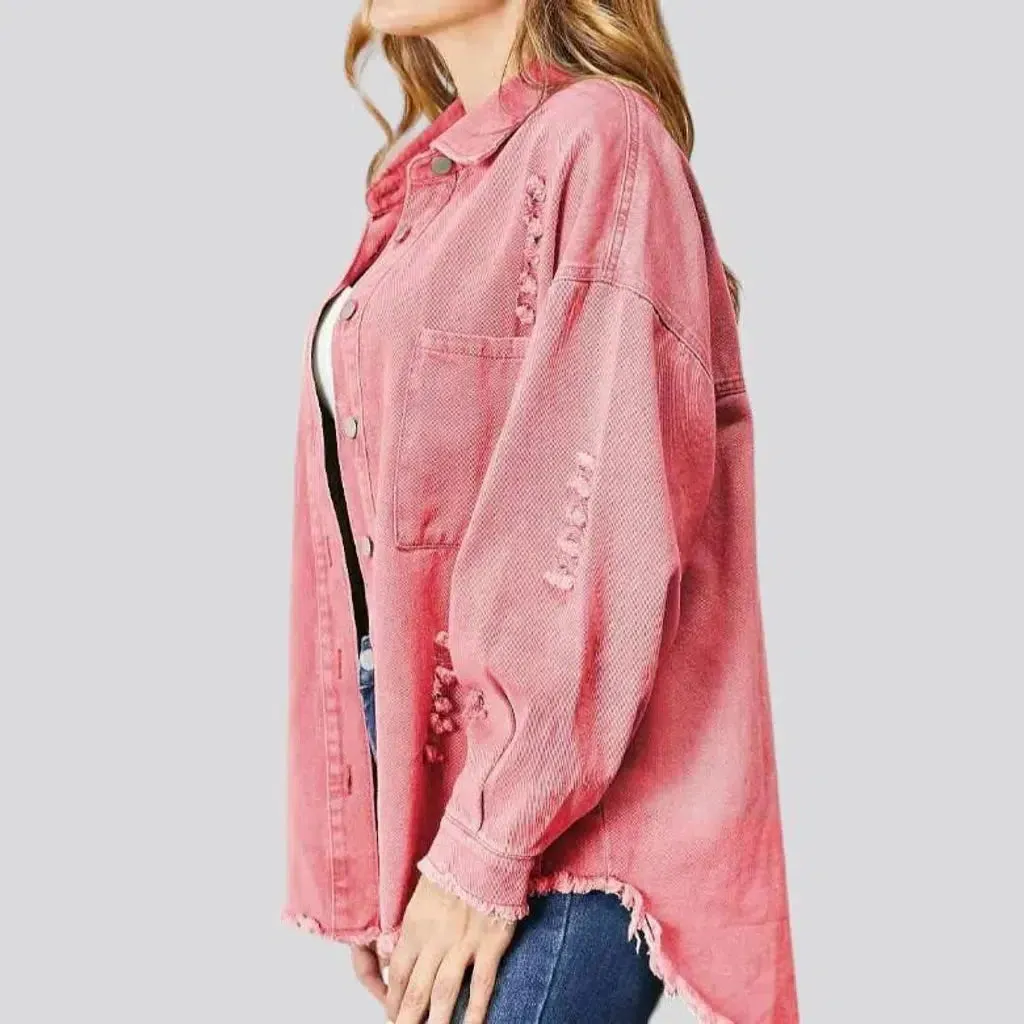 Distressed raw-hem women's denim jacket