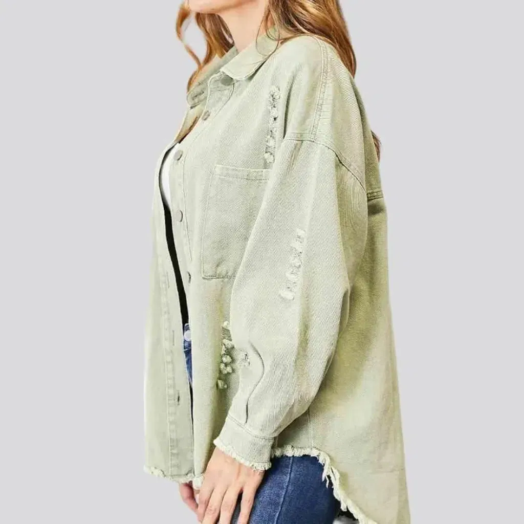 Distressed raw-hem women's denim jacket