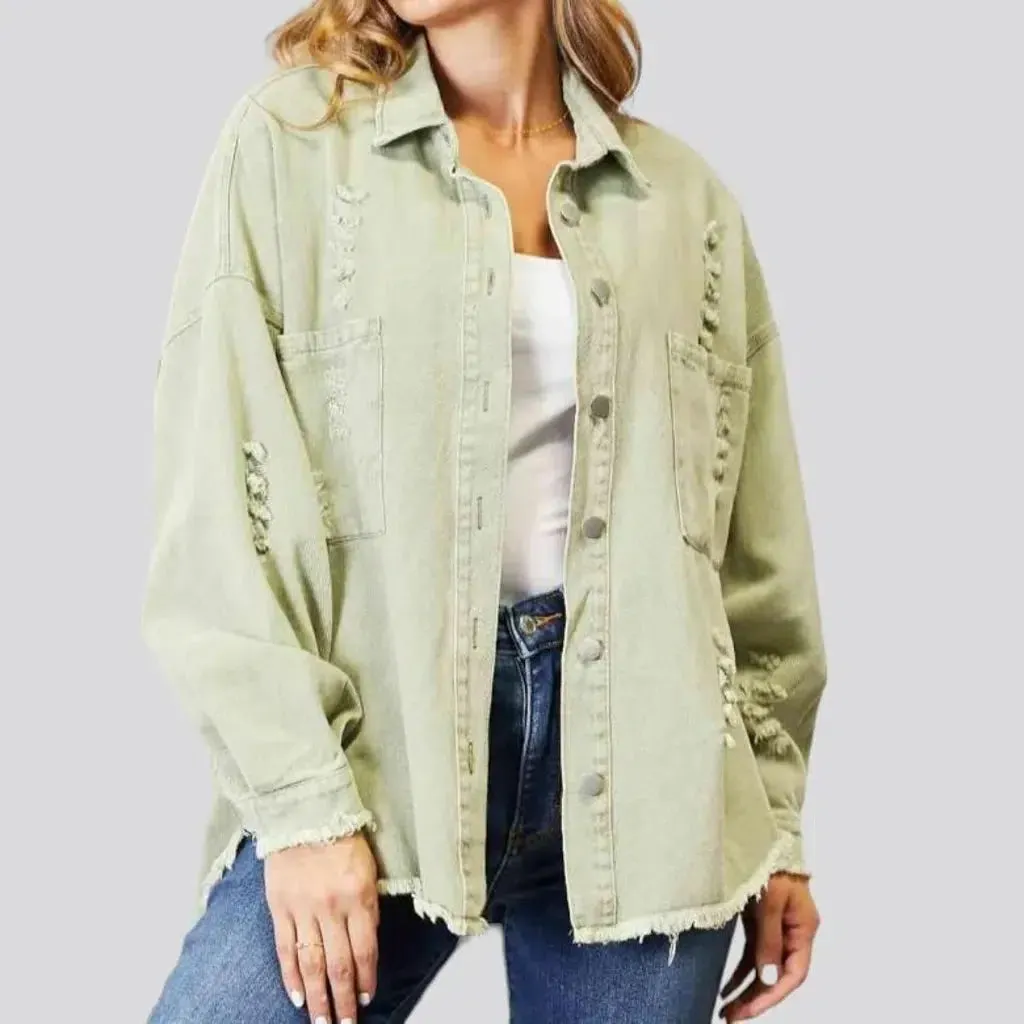 Distressed raw-hem women's denim jacket