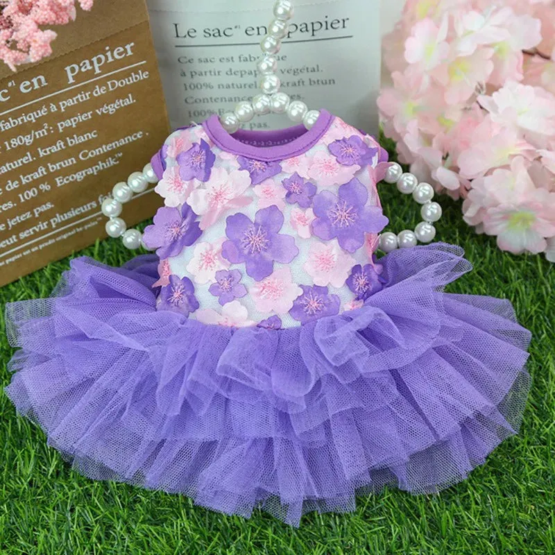 Dog Summer Dress Lace Chiffon Dress for Small Dogs Cat Lovely Floral Dress Pet Party Birthday Skirt Costumes Dog Wedding Dress