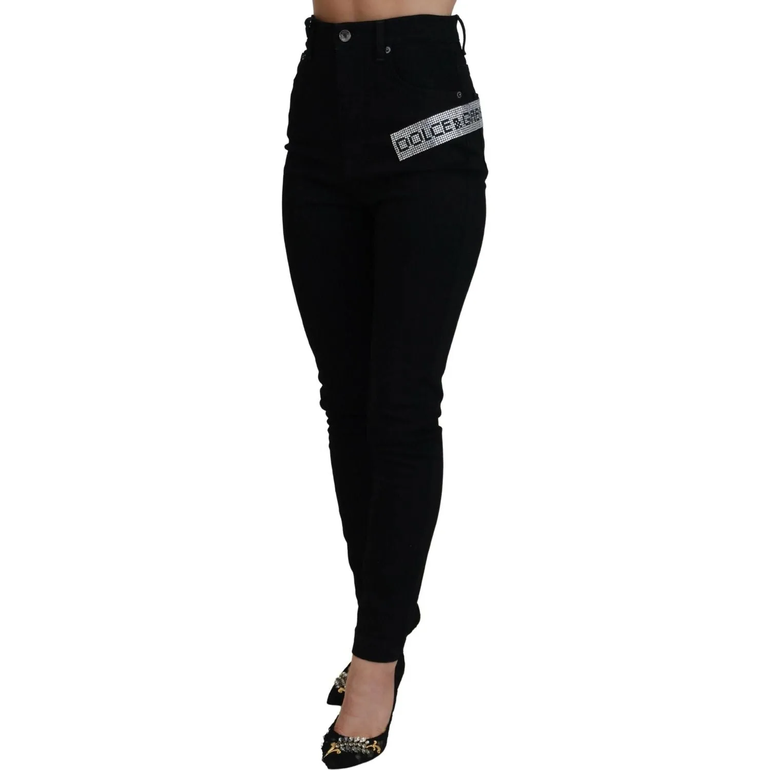 Dolce & Gabbana Chic High Waist Slim Fit Black Jeans