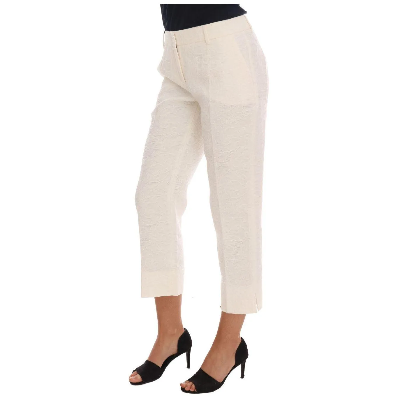 Dolce & Gabbana Elegant White Capri Pants - Cotton & Silk Blend