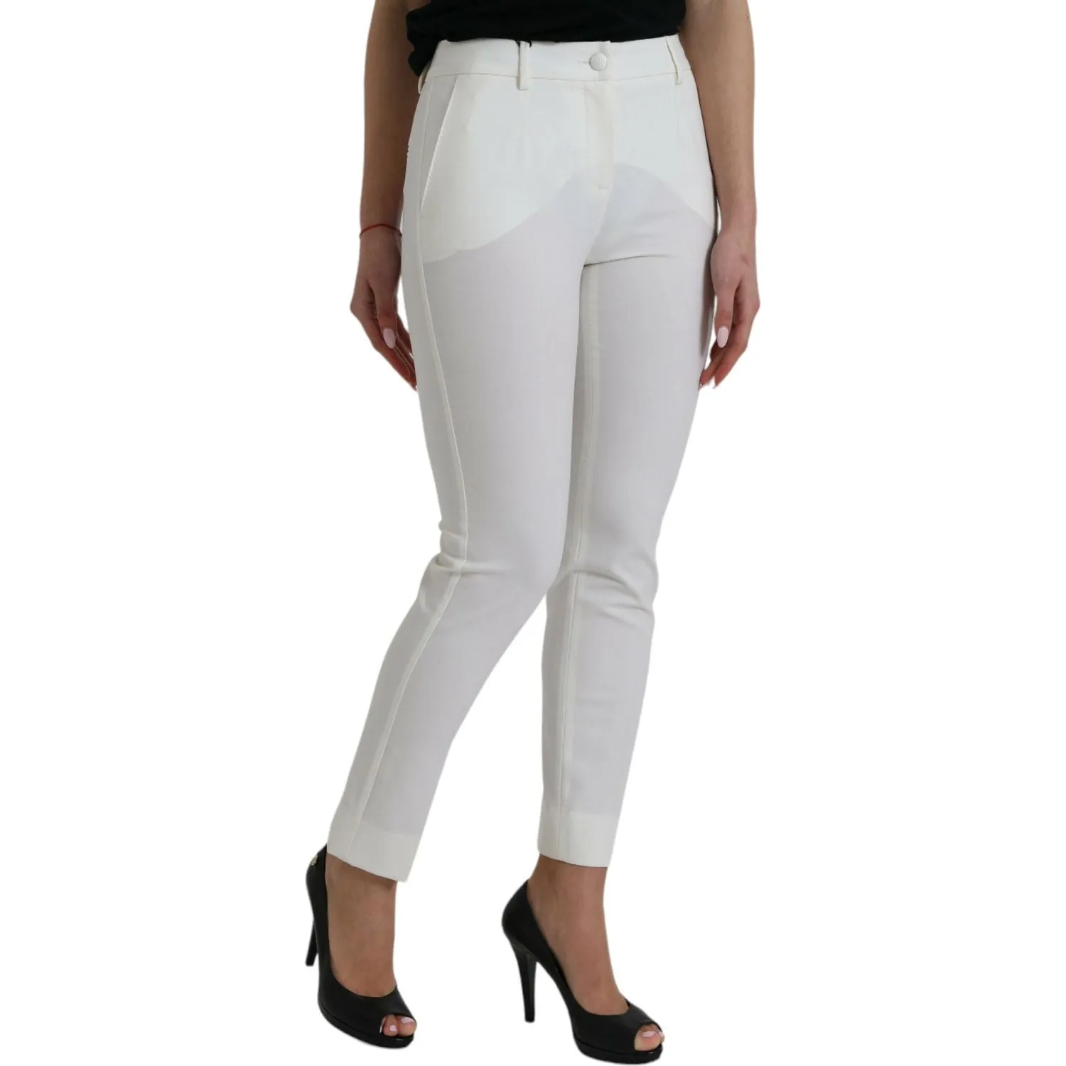 Dolce & Gabbana Elegant White Mid-Waist Tapered Pants