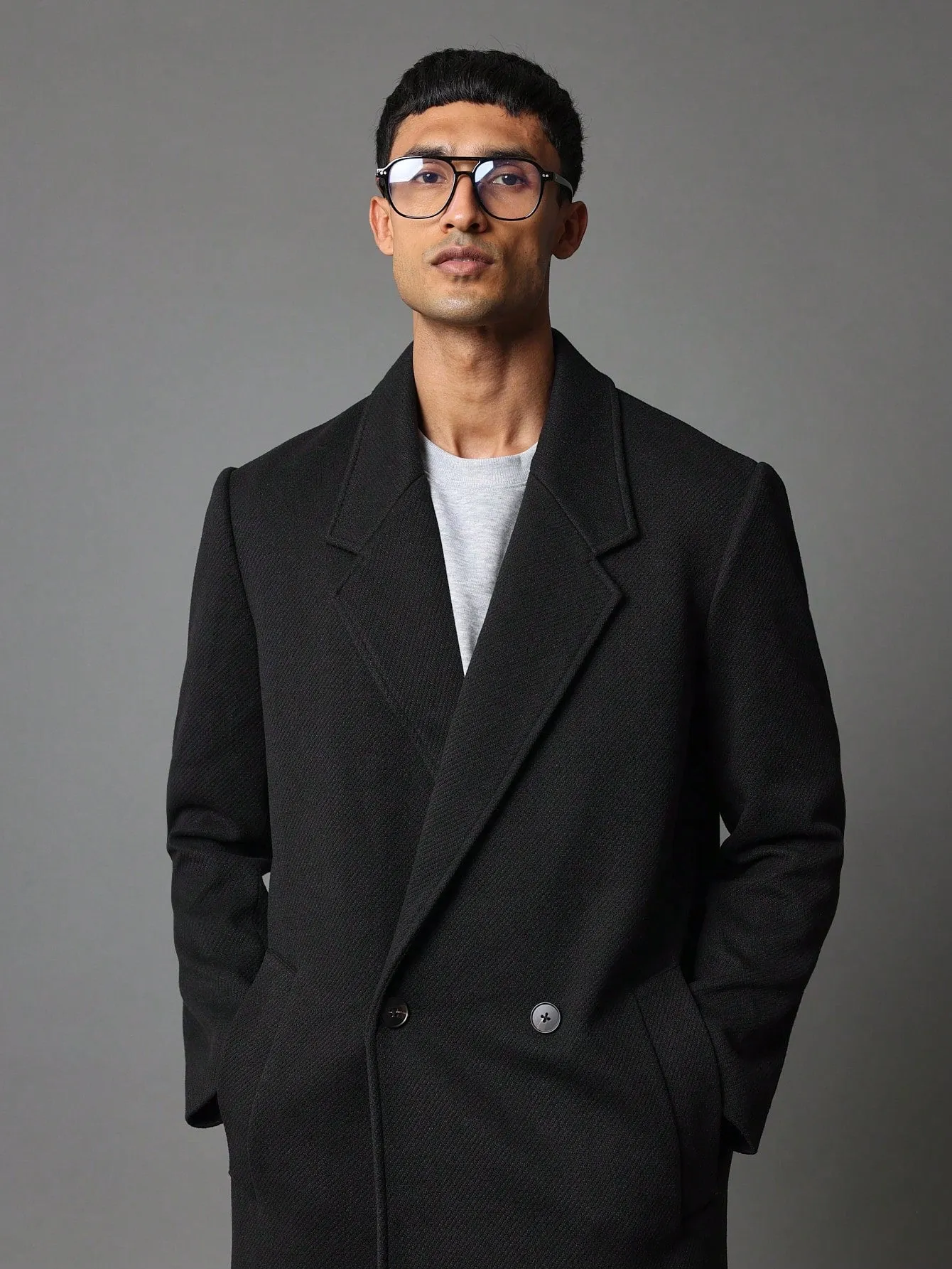 Double Breasted Textured Overcoat