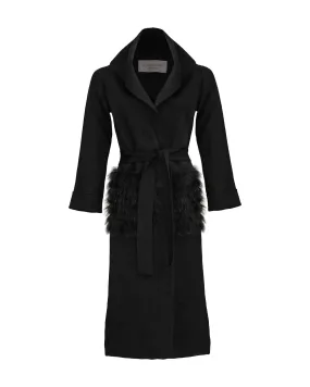 Double Face Cashmere Wool Blend Long Coat Black