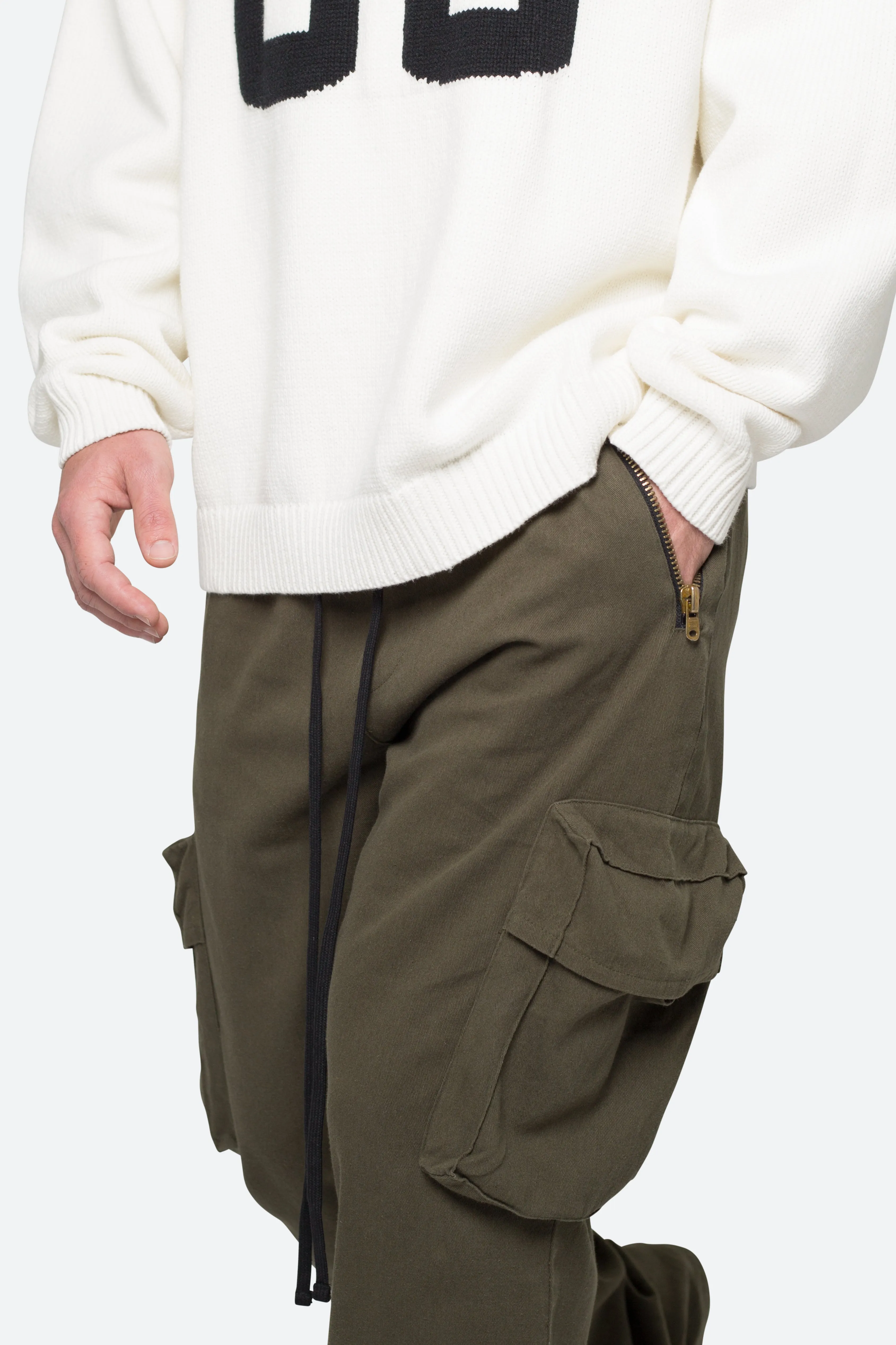 Drawcord Flare Cargo Pants - Olive