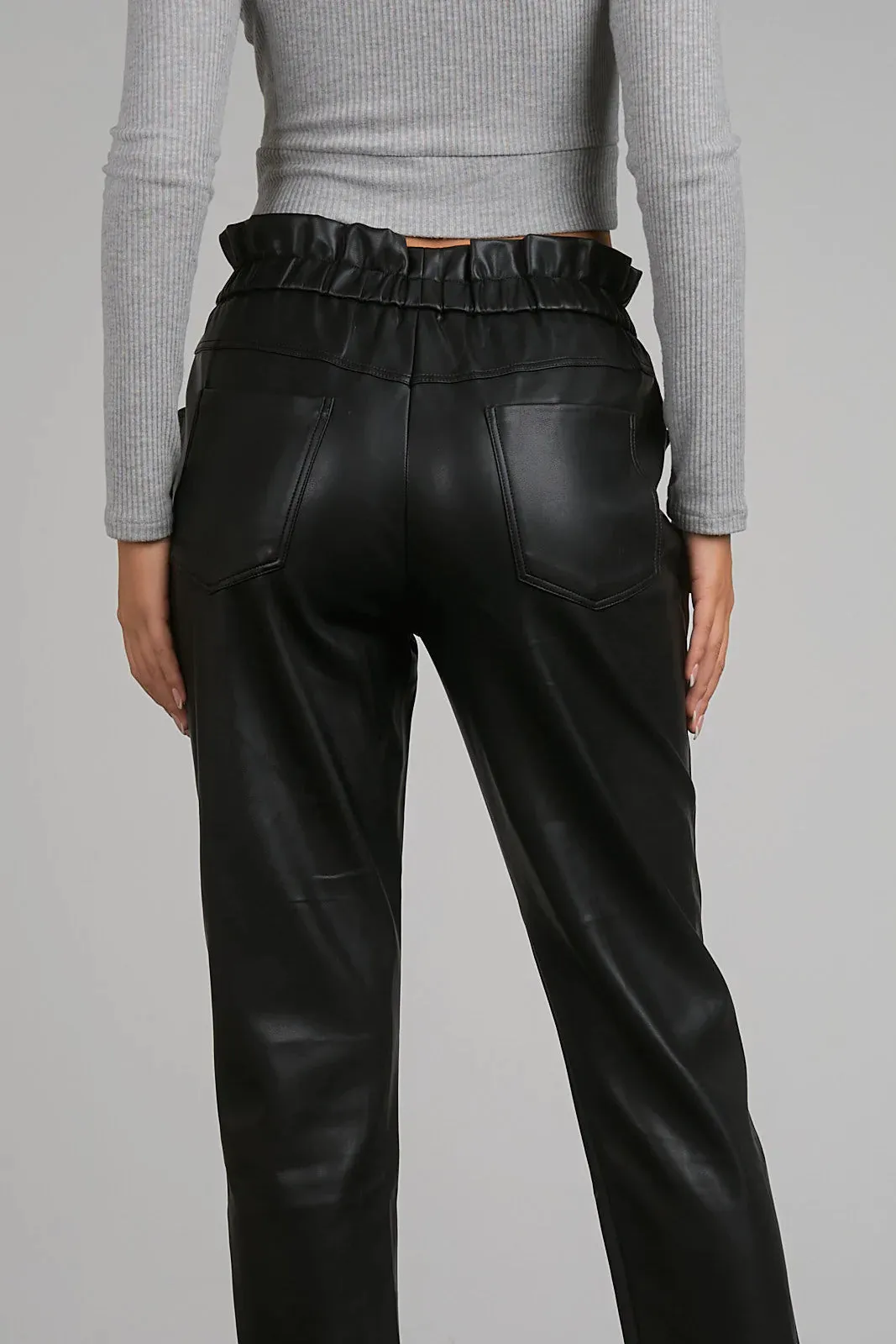 Elan Black Ruffle Elastic Waistband Pants