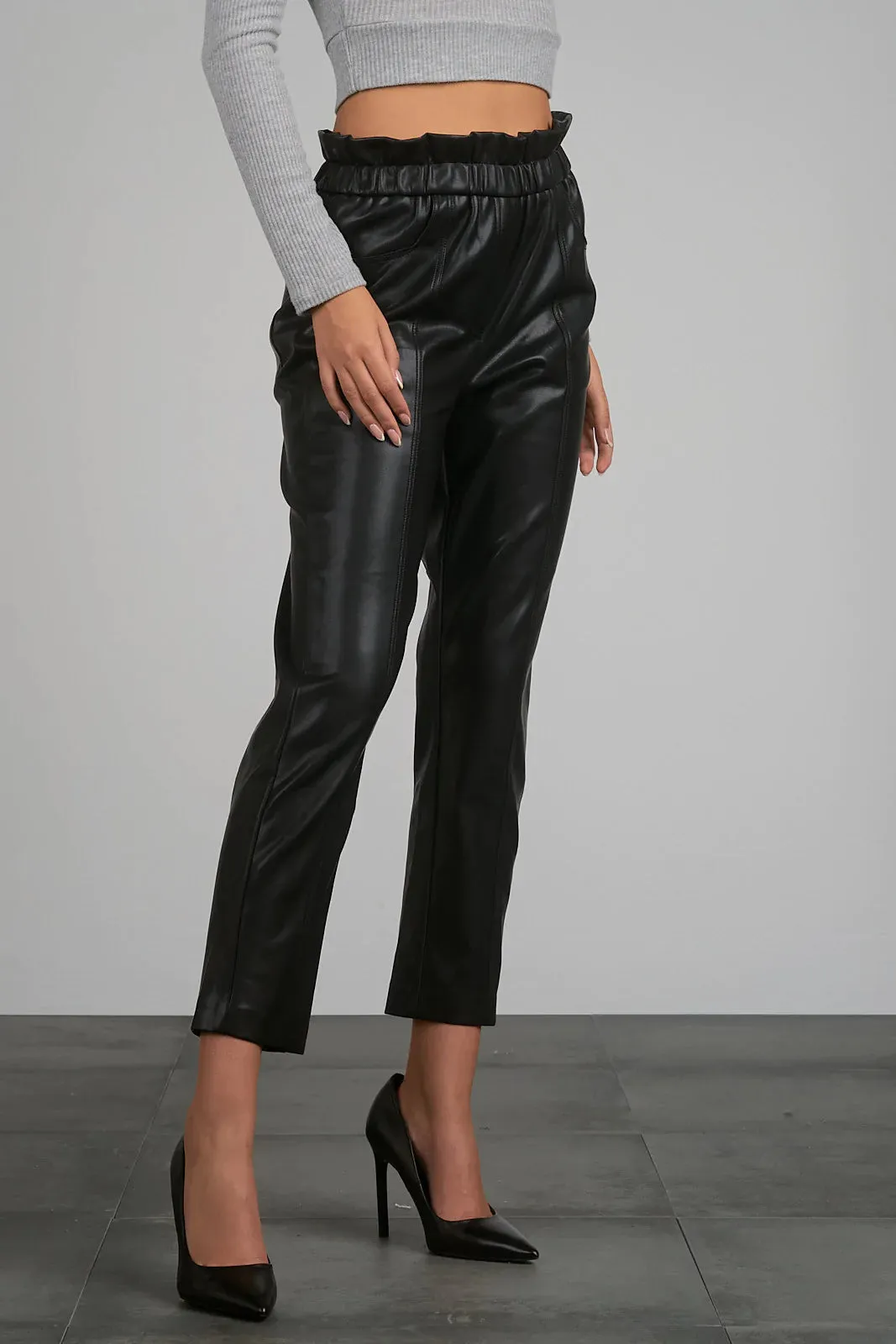 Elan Black Ruffle Elastic Waistband Pants