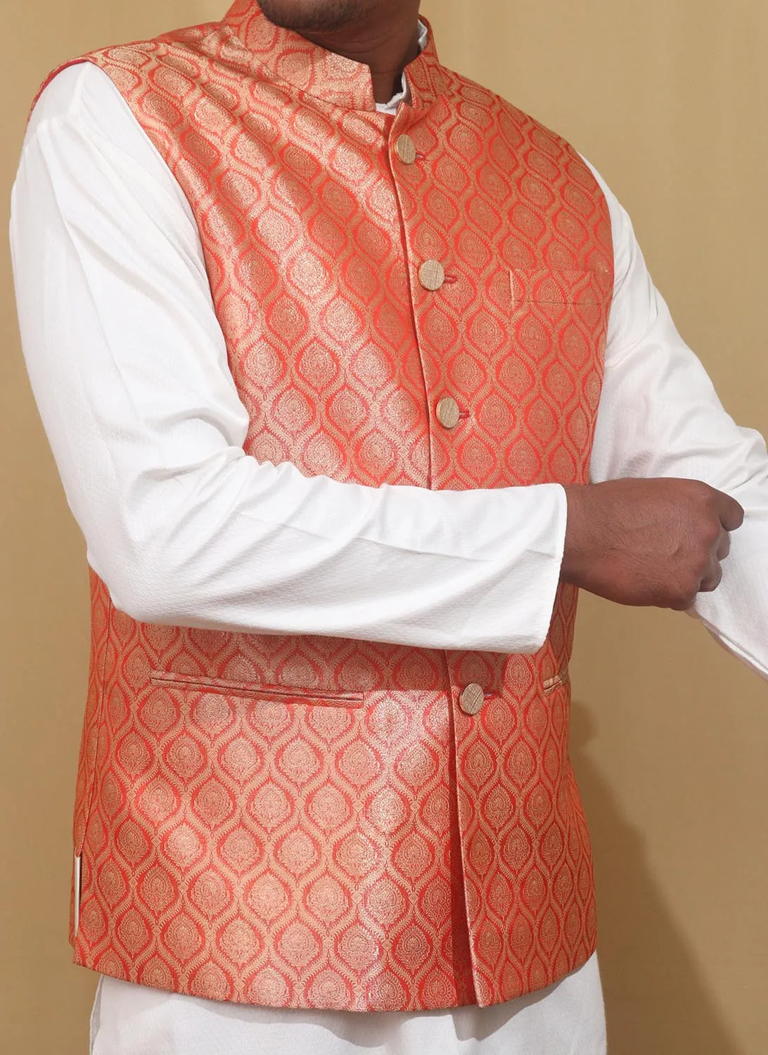 Elegant Orange Banarasi Brocade Silk Jacket: A Timeless Statement Piece