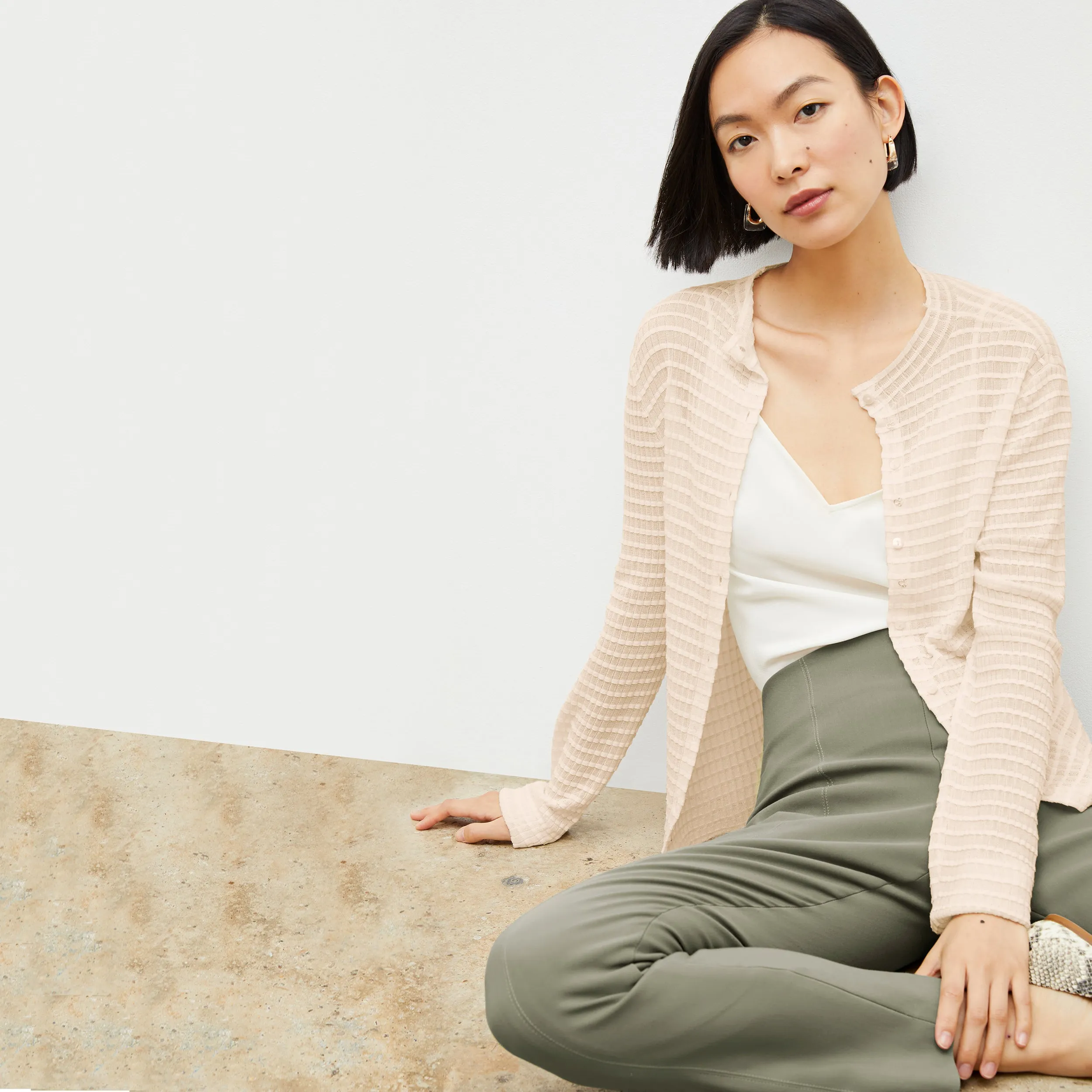 Emerson Cardigan - Airy Stripe Knit :: Meringue