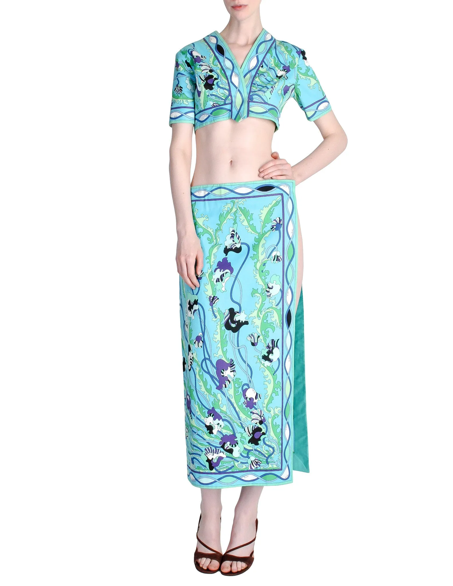 Emilio Pucci Vintage Blue Floral Print Harem Set