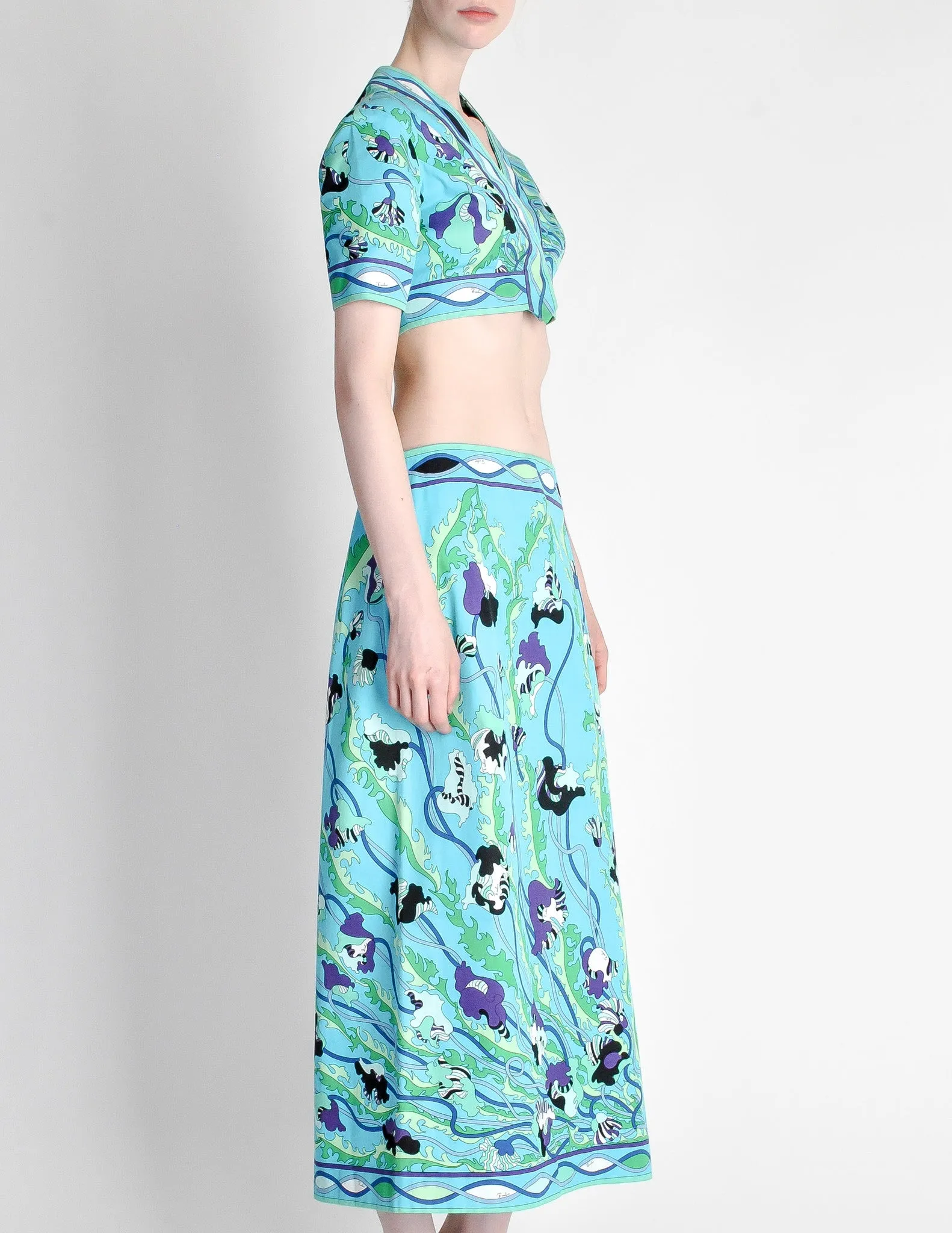 Emilio Pucci Vintage Blue Floral Print Harem Set