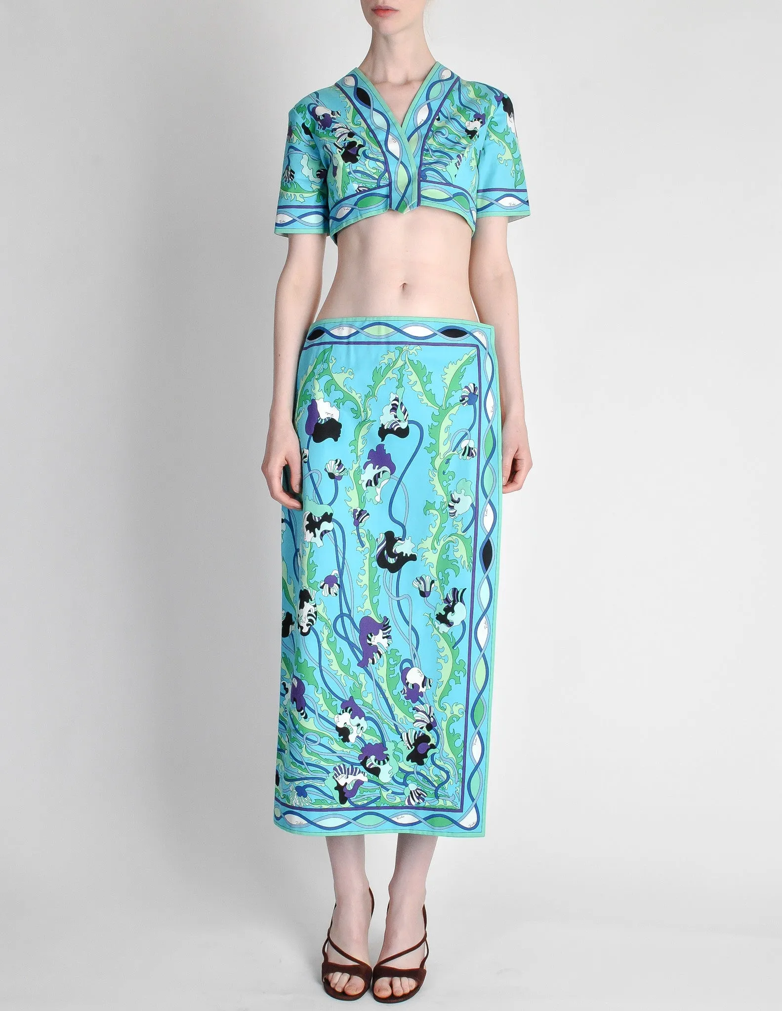 Emilio Pucci Vintage Blue Floral Print Harem Set