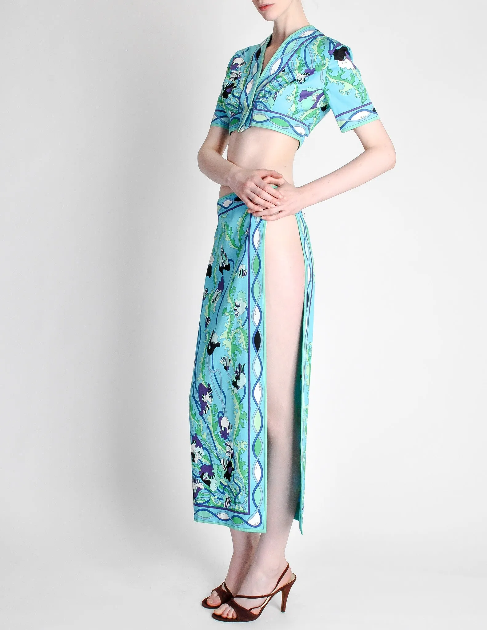 Emilio Pucci Vintage Blue Floral Print Harem Set