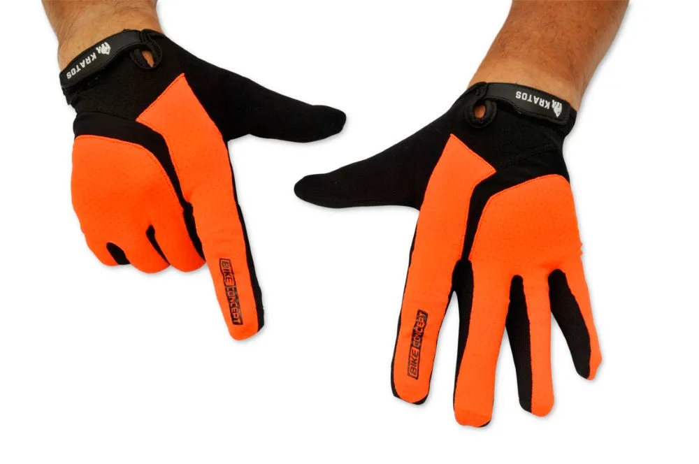 Enduro MTB Orange Full Finger Gloves For Women & Men | Anti-Slip | Touchscreen