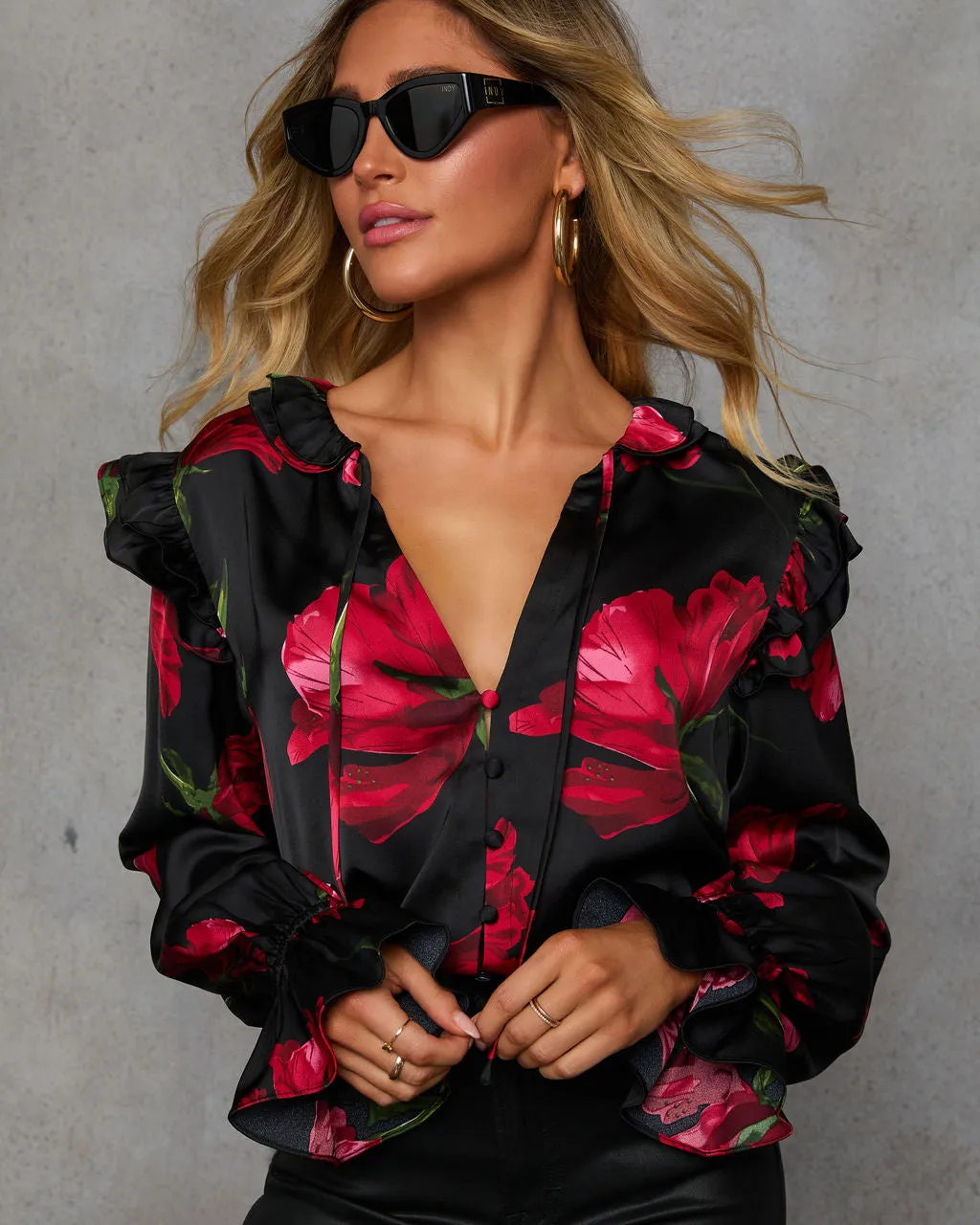 Falling For You Floral Print Satin Blouse