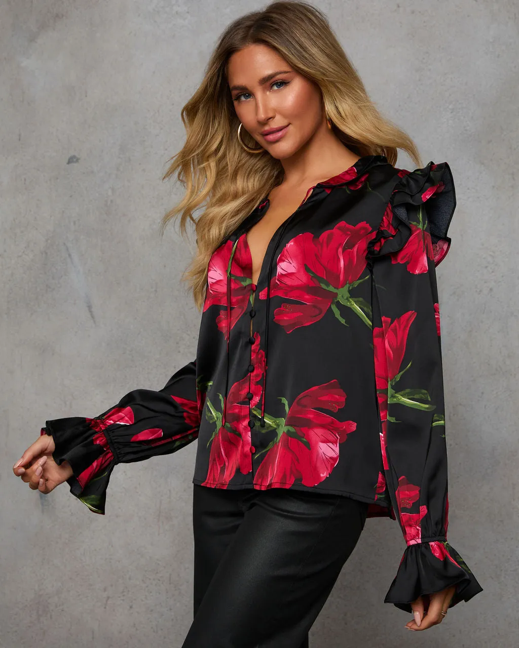 Falling For You Floral Print Satin Blouse