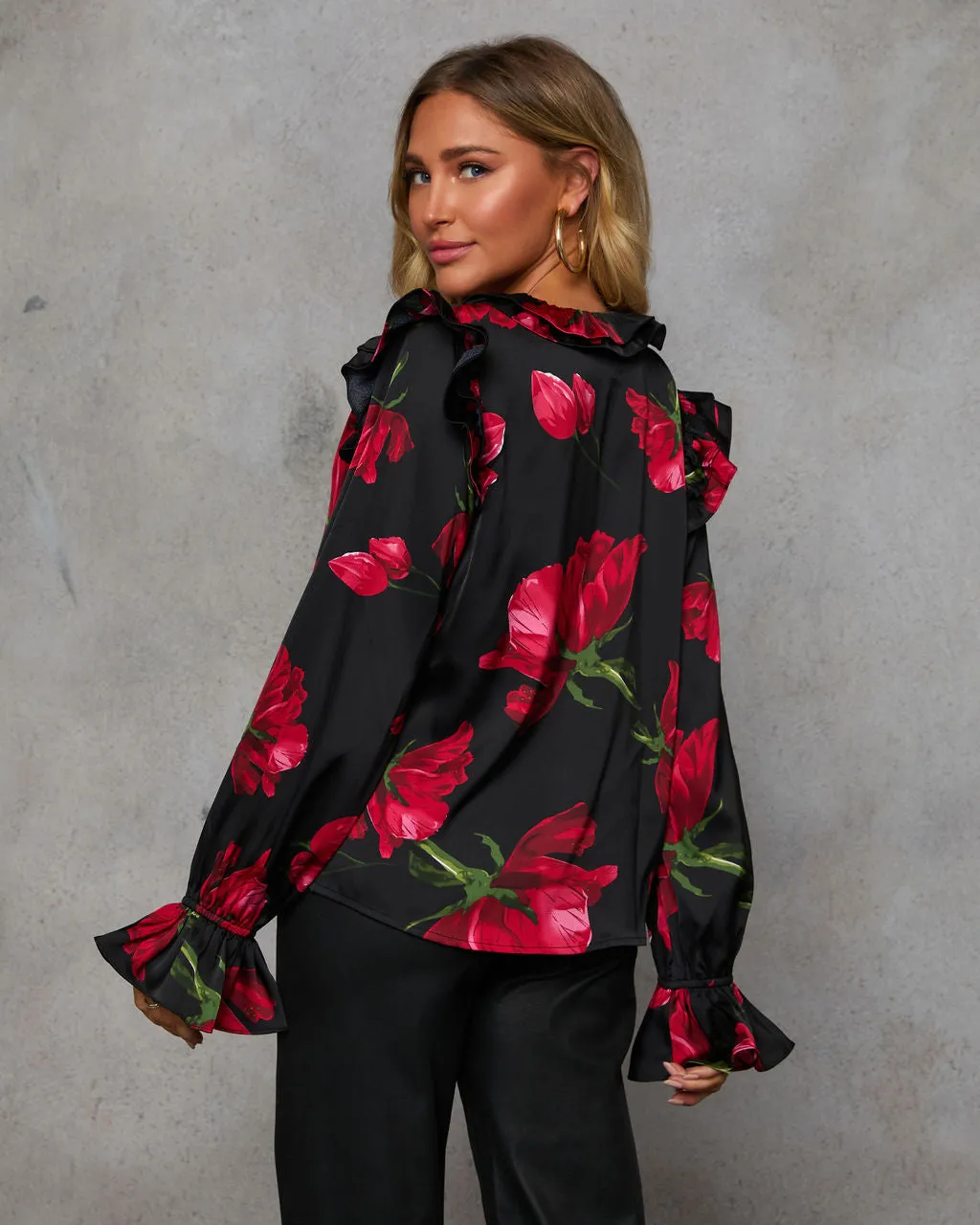 Falling For You Floral Print Satin Blouse