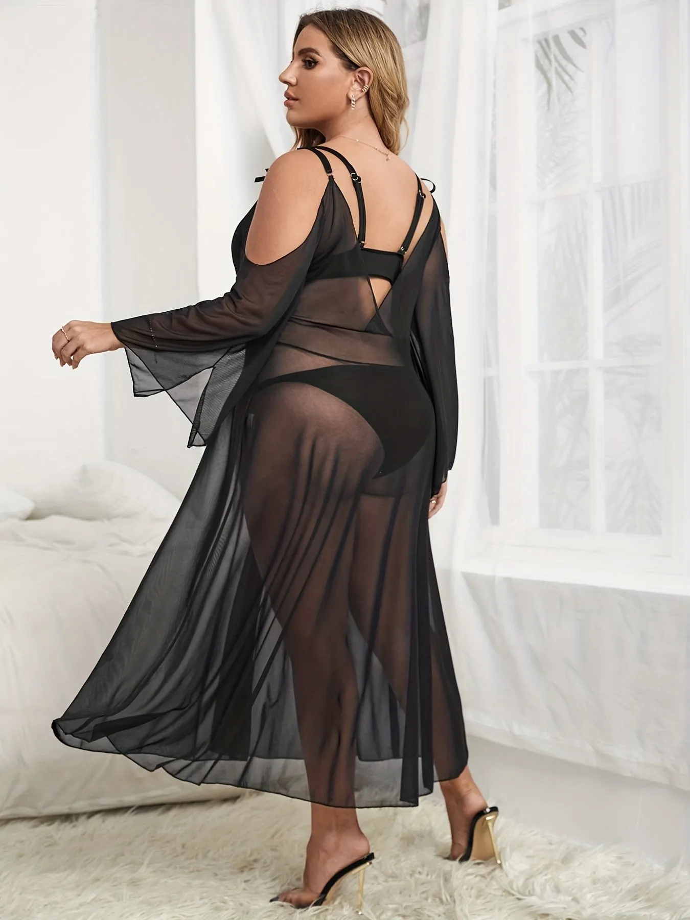 Feminine Elegance Plus Size Cold Shoulder Lingerie Dress