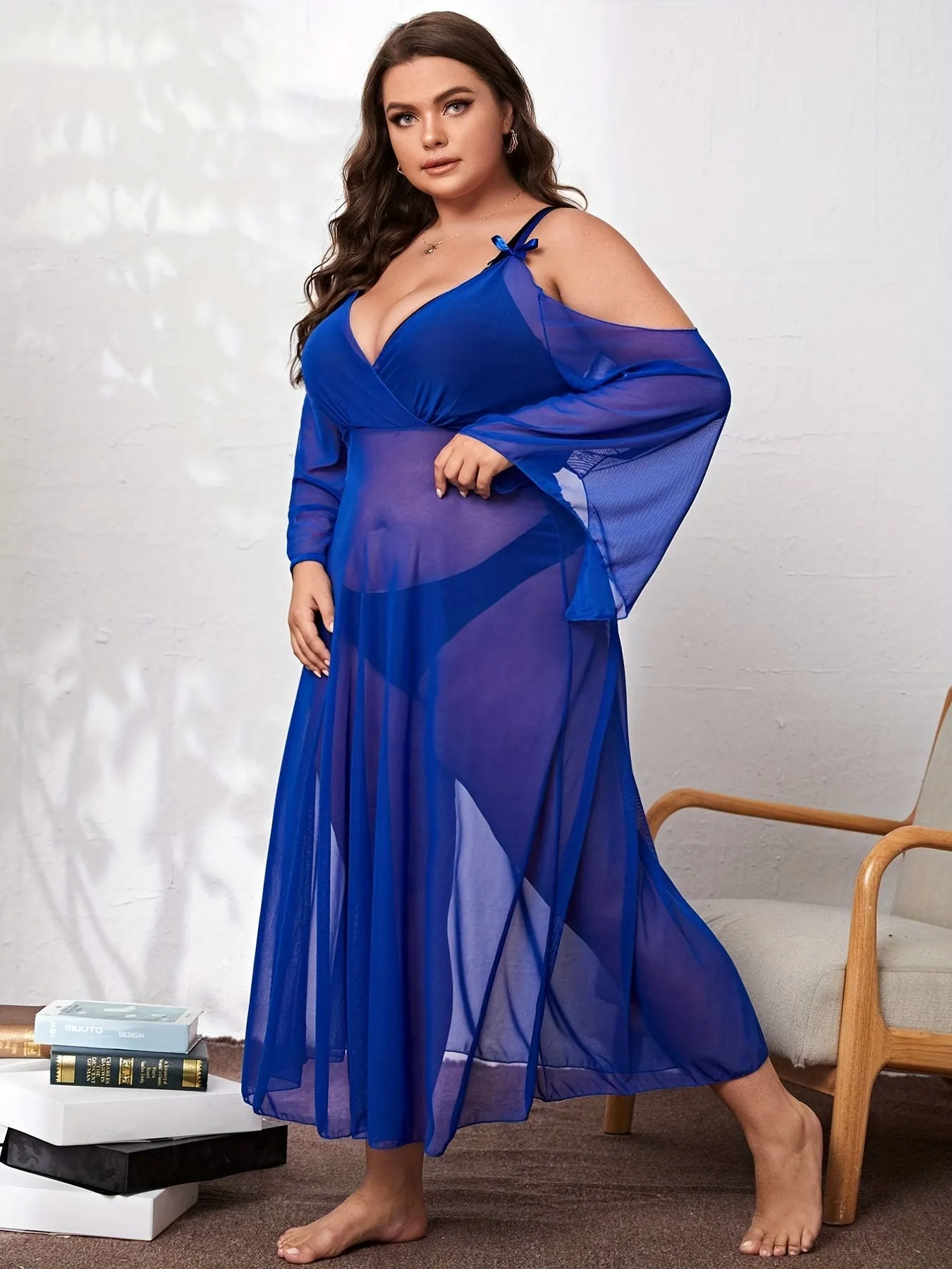 Feminine Elegance Plus Size Cold Shoulder Lingerie Dress