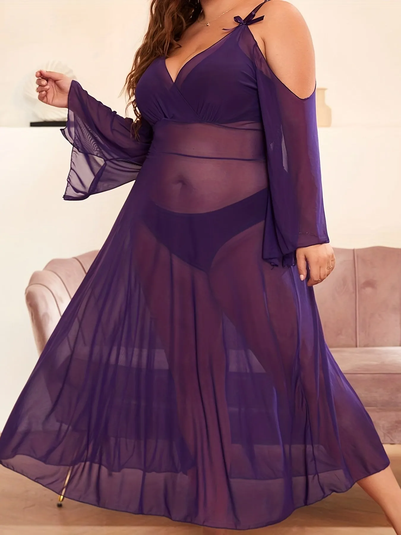 Feminine Elegance Plus Size Cold Shoulder Lingerie Dress