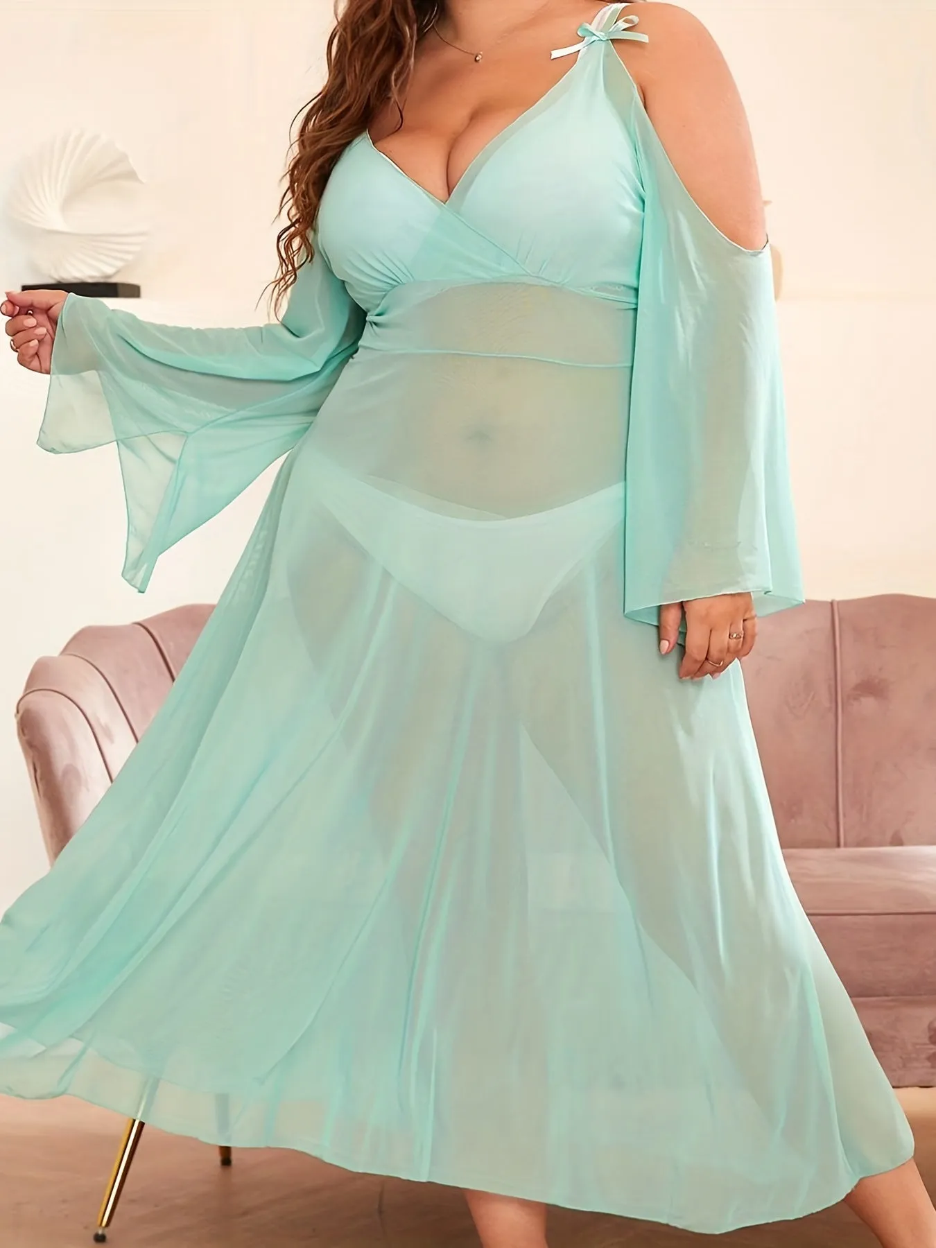 Feminine Elegance Plus Size Cold Shoulder Lingerie Dress