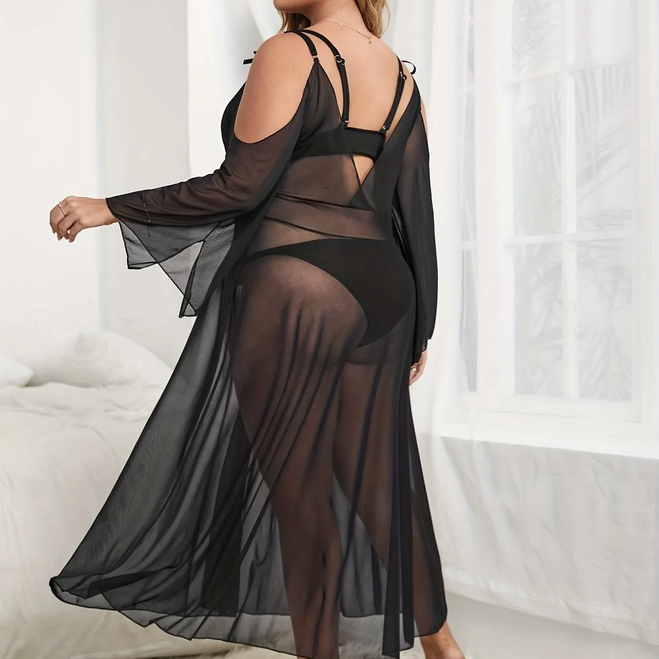 Feminine Elegance Plus Size Cold Shoulder Lingerie Dress